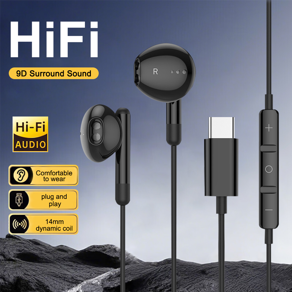 USB C 유선 헤드폰 HiFi 스테레오 볼륨 조절 이 - Type C Wired Earphones With Mic 리뷰 및 가격